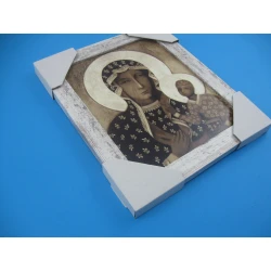 Obraz Matka Boska Częstochowska biała przecierana rama 30 cm